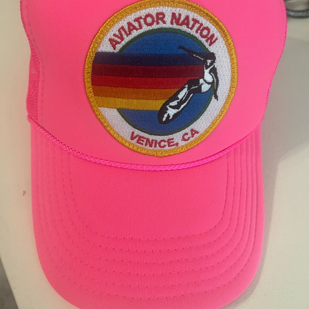 Aviator Nation Neon Pink Cap with Rainbow Patch NWOT perfect!!!